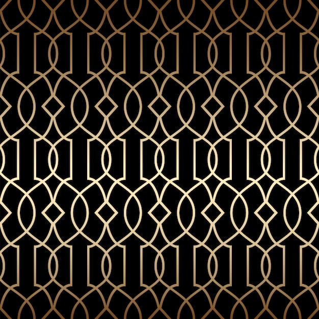 Golden art deco linear seamless pattern, black and gold colors