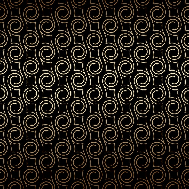 Golden art deco seamless pattern with swirls , black and gold colors