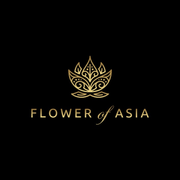 Golden Asian Lotus Flower Logo Design 