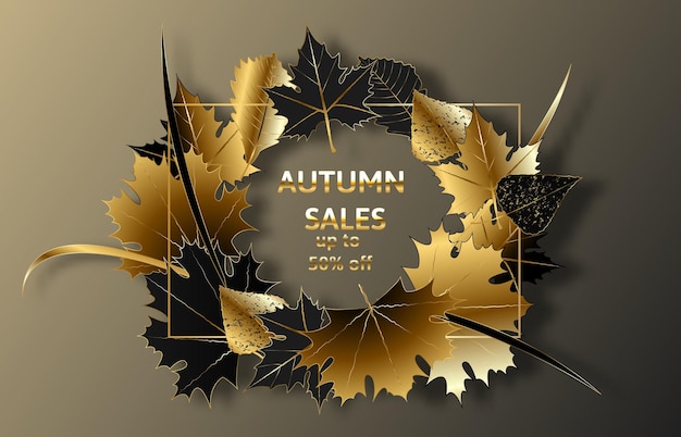 Golden autumn golden black autumn foliage vector sale banner