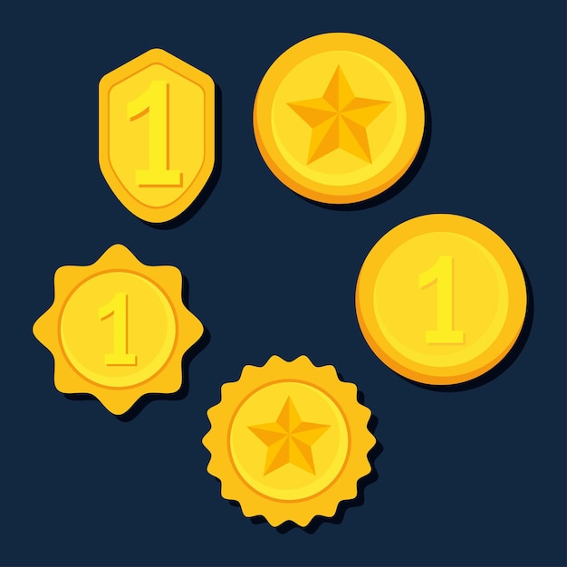 Golden award medals icon set