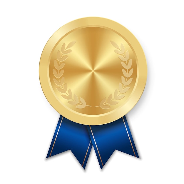 Золотая награда спортивная медаль для победителей с голубой лентой Трофей за первое место Знаки отличия