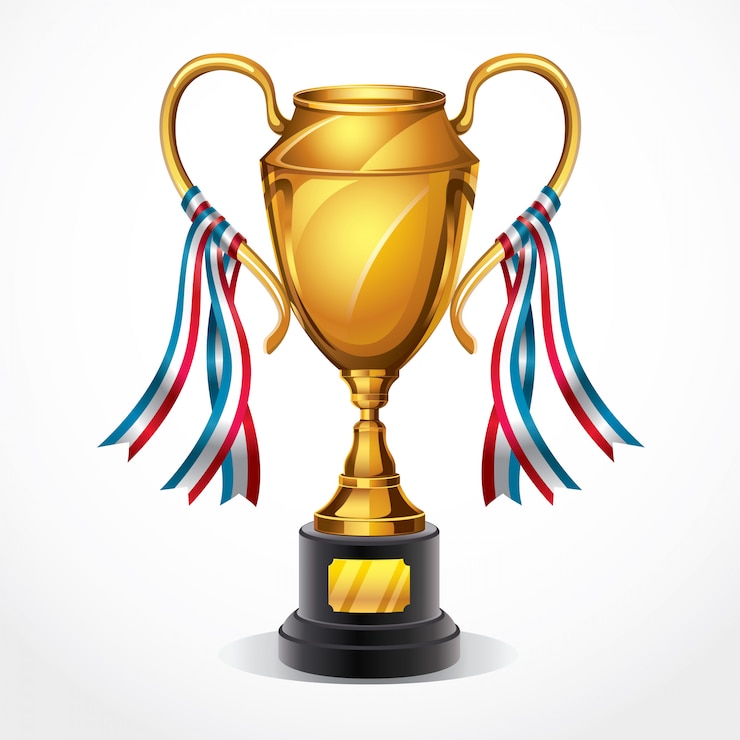 Vector golden award trophy and ribbon. vector illustration