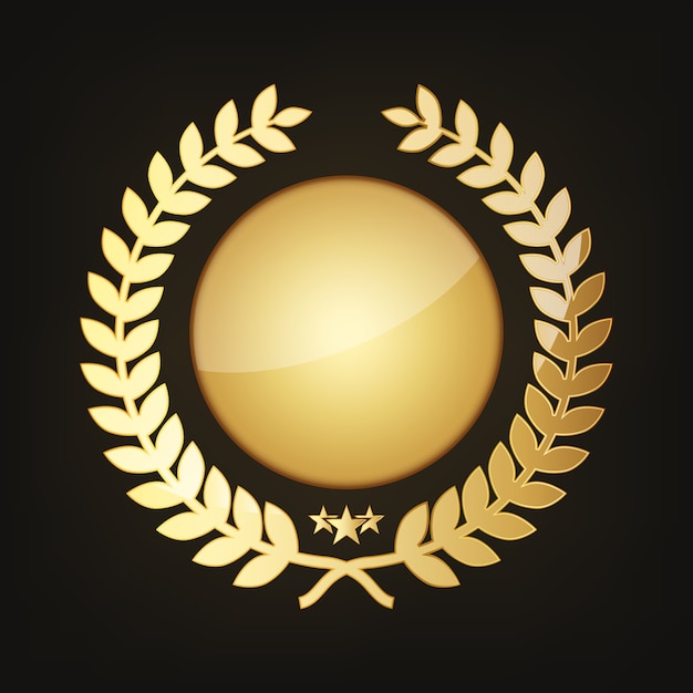 Golden award with laurel wreath.  illustration