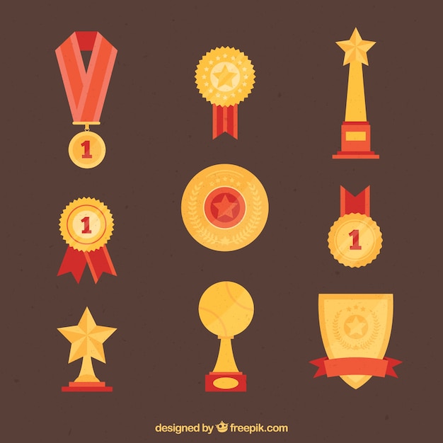 Золотые награды с красными деталями