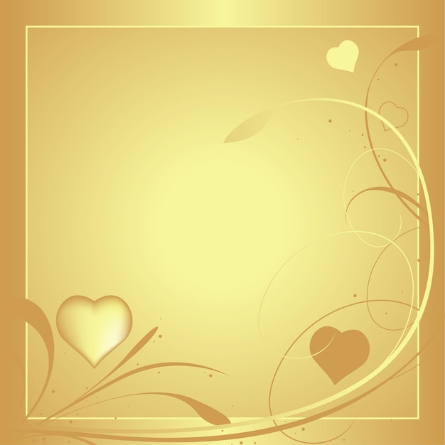 Vector golden background with abstract floral shapes with hearts