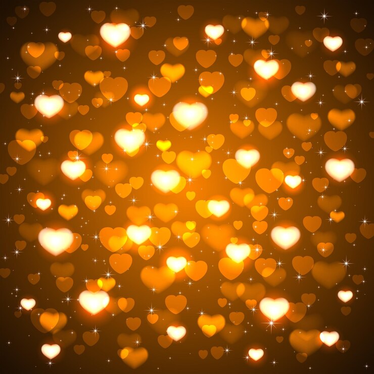 Vector golden background with blurry hearts and stars, illustration.