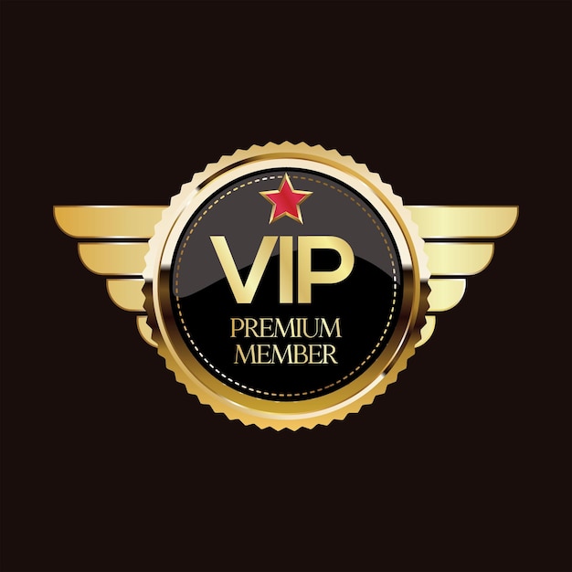 Distintivo d'oro vip premium membro design isolato su sfondo nero