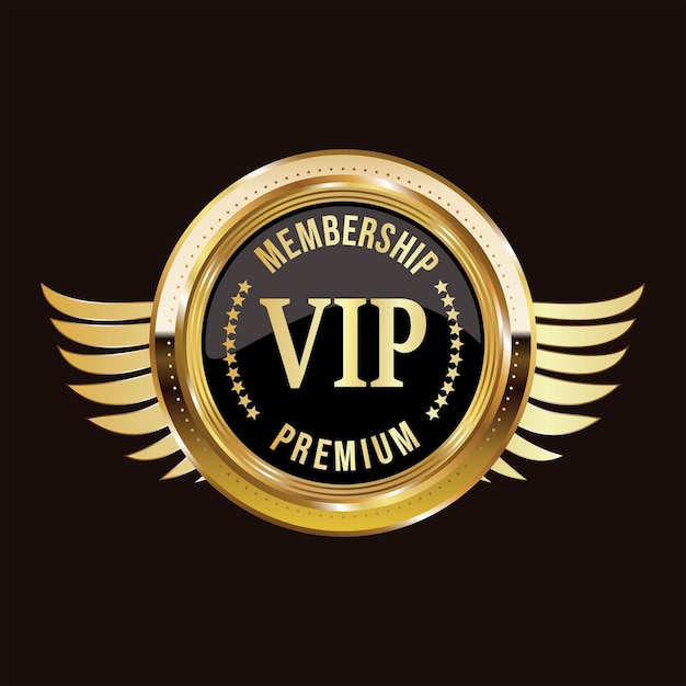 Distintivo d'oro vip premium membro design isolato su sfondo nero