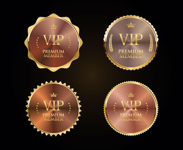 Vector golden badge vip premium member design isolated on black background