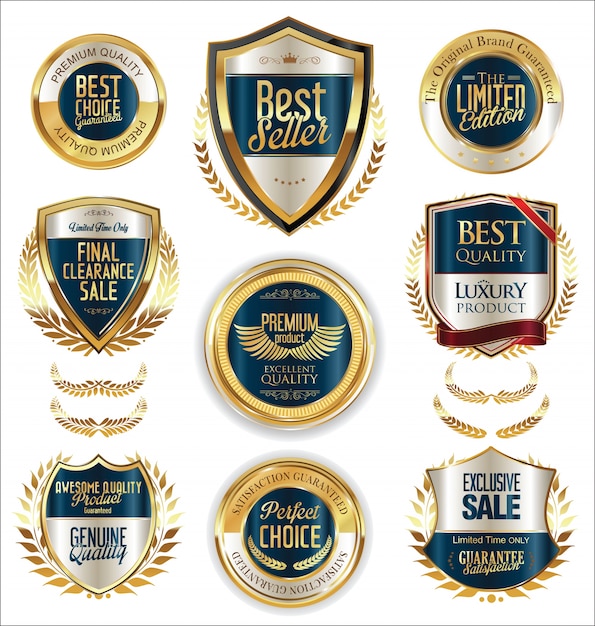 golden badges and labels