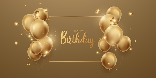 Golden balloon background celebrate birthday elegant banner template vector illustration