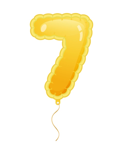 Golden balloon with number seven filled with air or helium