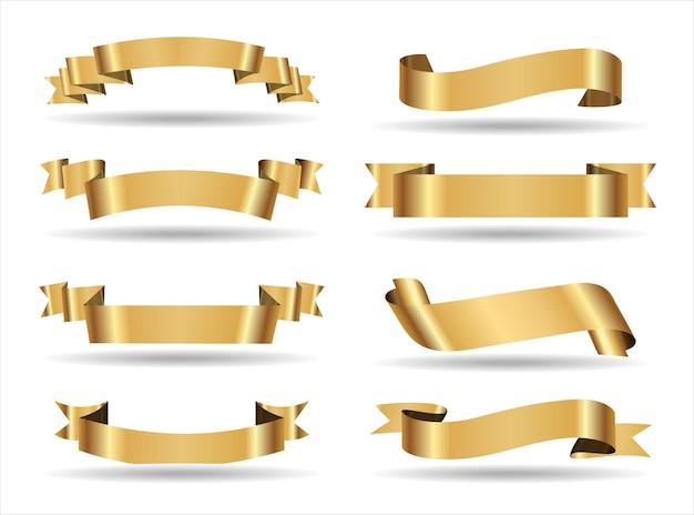 golden banner ribbon collection vector illustration