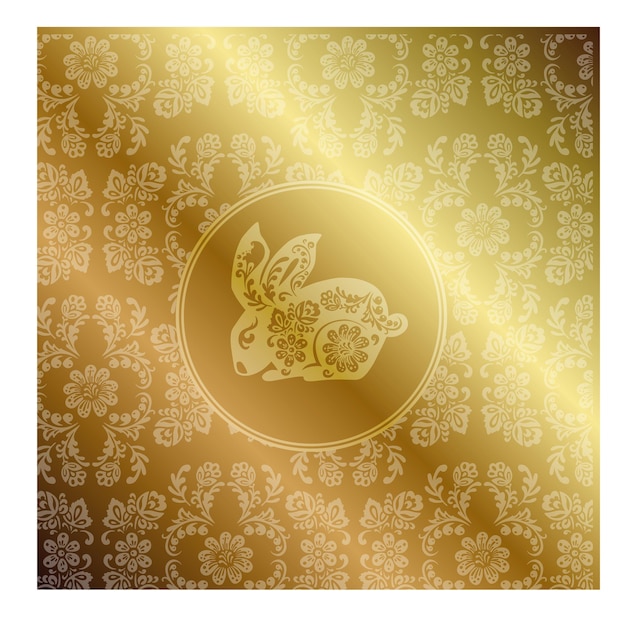 Golden banner with Hare rabbit in Khokhloma style vector illustration