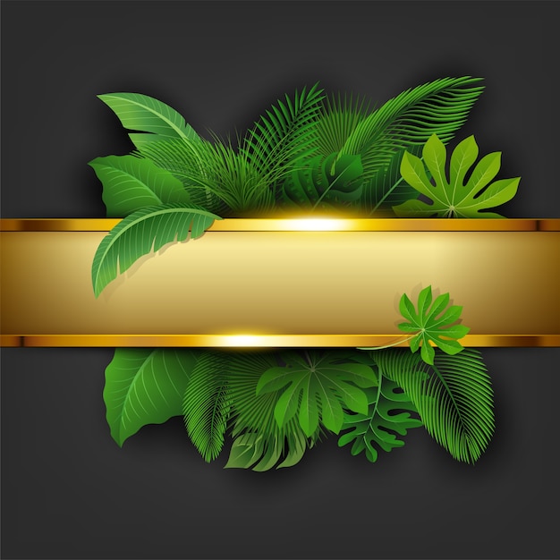 Golden banner with text space of Tropical Leaves