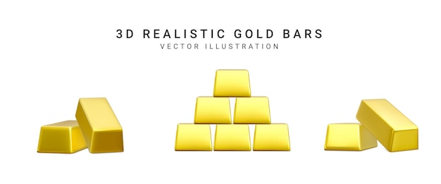 白い背景の上の金色のバー3dレンダリングゴールドベクトルイラスト