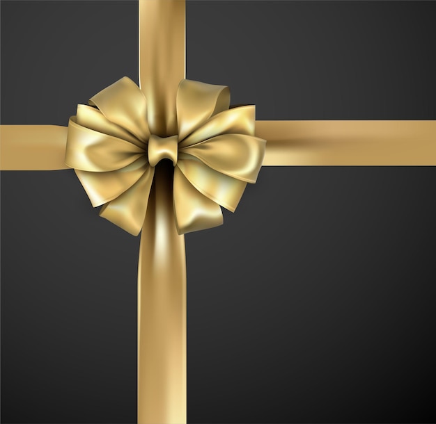 Vector golden beautiful realistic bow with satin ribbon for gift wrap.