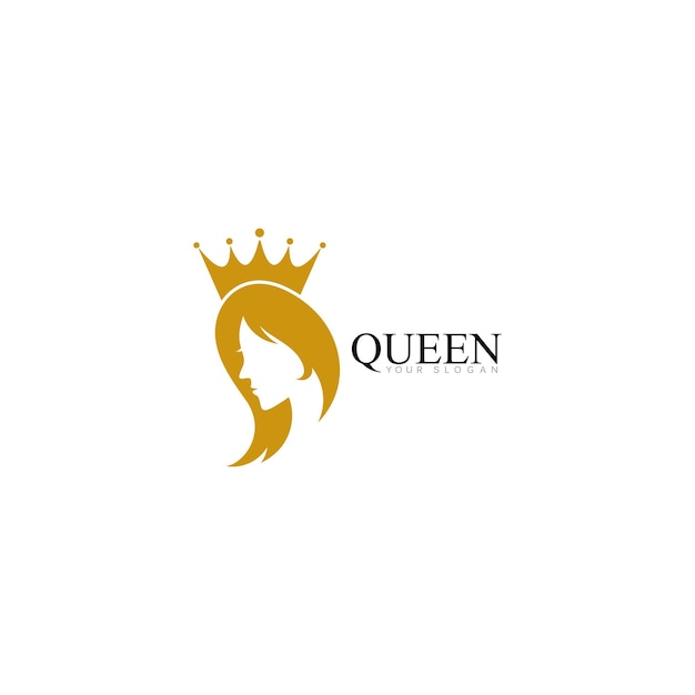 Vector golden beauty queen with crown template logo vector illsutration