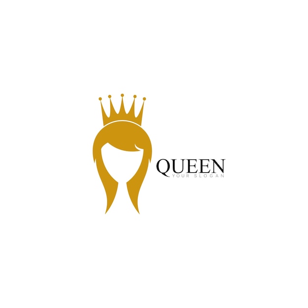 Premium Vector | Golden beauty queen with crown template logo vector ...