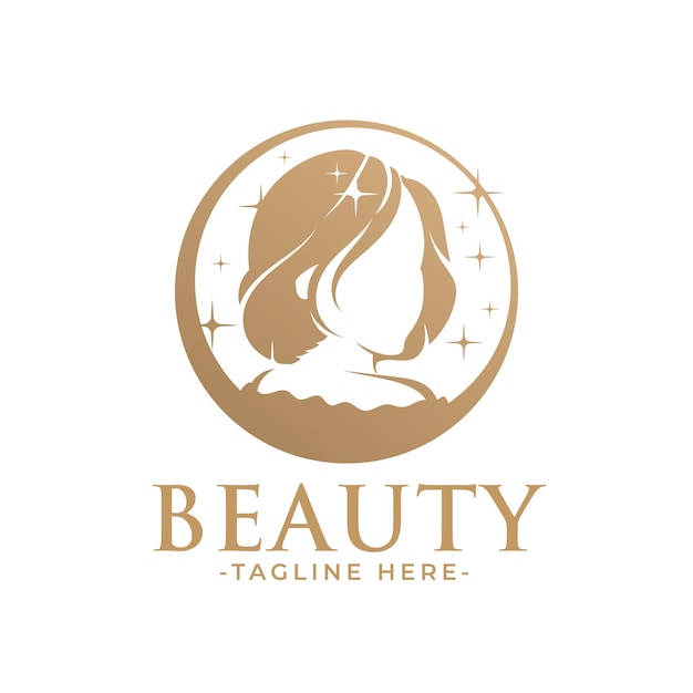 Golden beauty woman feminine logo template