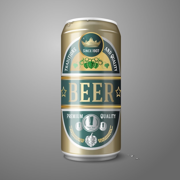 Golden beer can with beer label