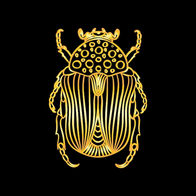 Vector a golden beetle in a linear style linear vector illustration