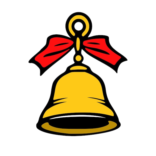 Golden bell with a red ribbon isolated vector illustration