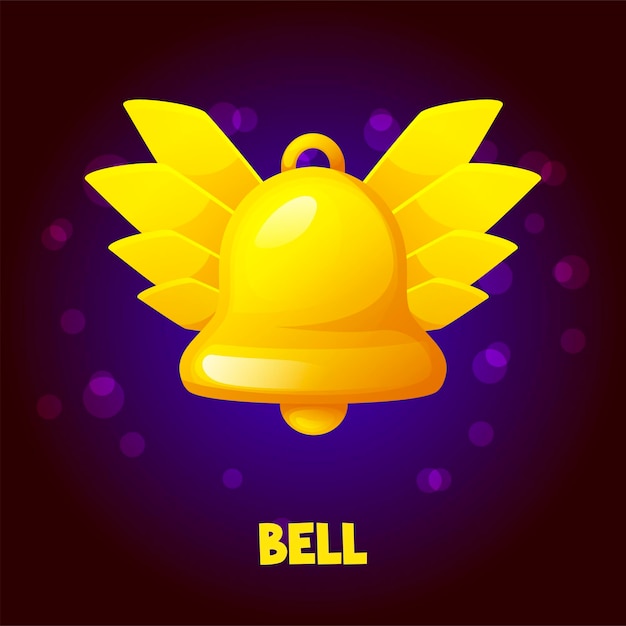 Golden bell with wings notification icon for game