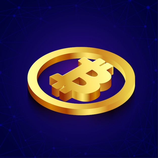 Vector golden bitcoin on blue background