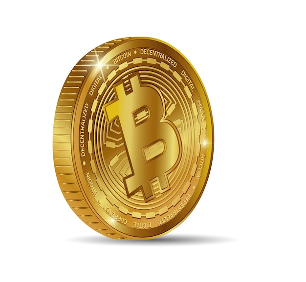 Golden bitcoin coin Crypto currency golden coin bitcoin symbol isolated on white background Realistic vector illustration