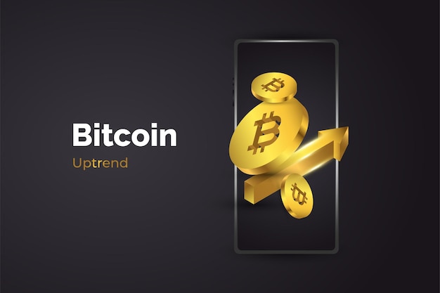 황금 Bitcoin은 검은 배경에 고립 된 스마트 폰에서 나옵니다. 모바일의 Bitcoin Crypto