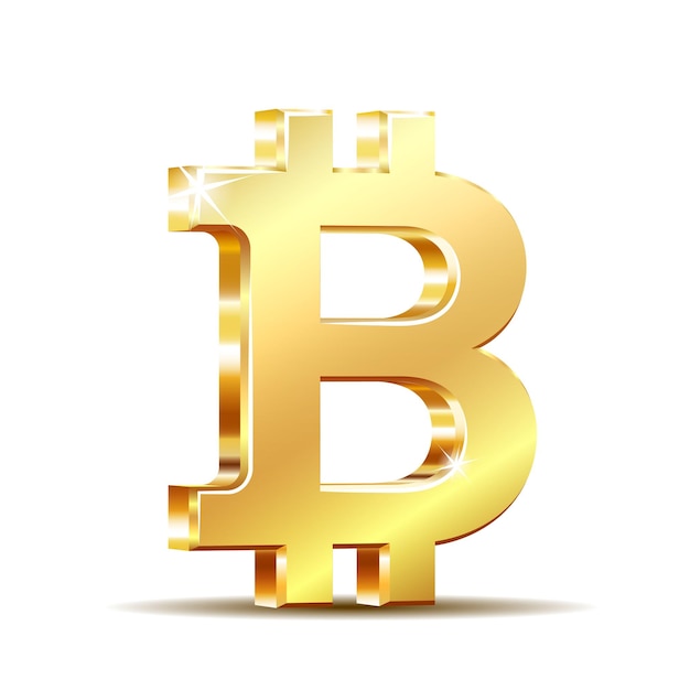 Vettore simbolo bitcoin dorato simbolo criptovaluta bitcoin dorato