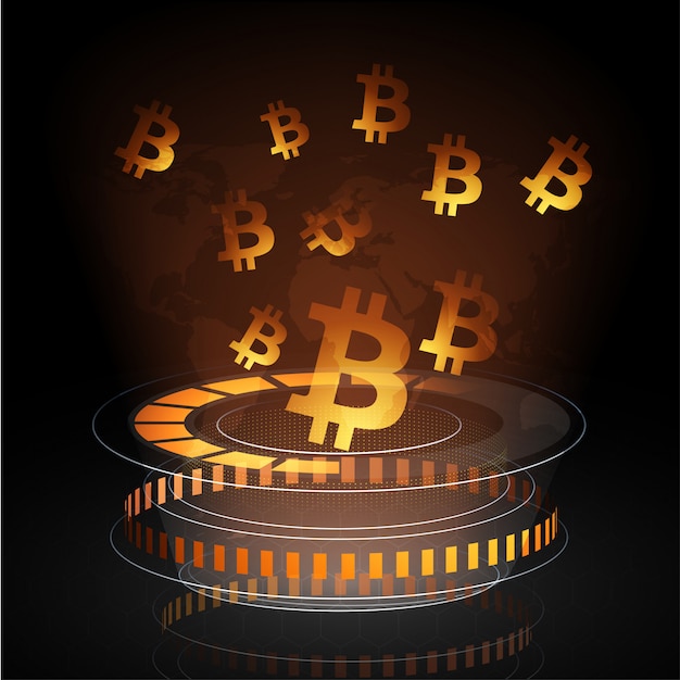 Vector golden bitcoin symbols on brown background