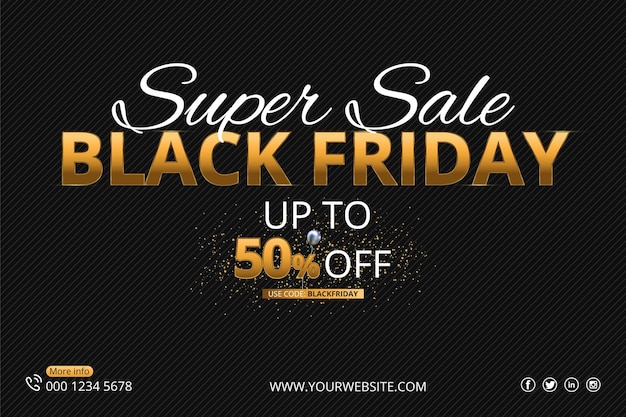 Vettore modello di banner di vendita golden black friday e con sfondo texture