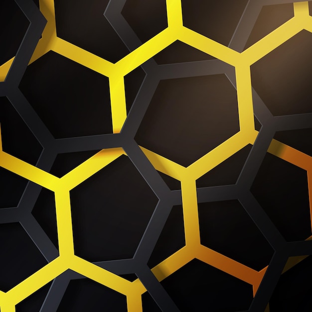 Golden and black hexagon line background