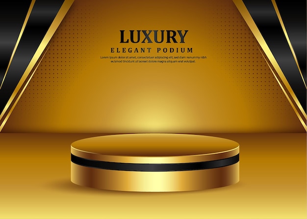 Golden Black Podium With Luxury Background