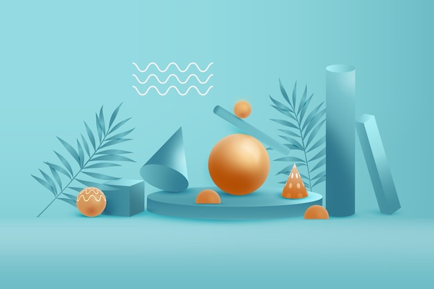 Fondo dorato e blu di forme geometriche 3d