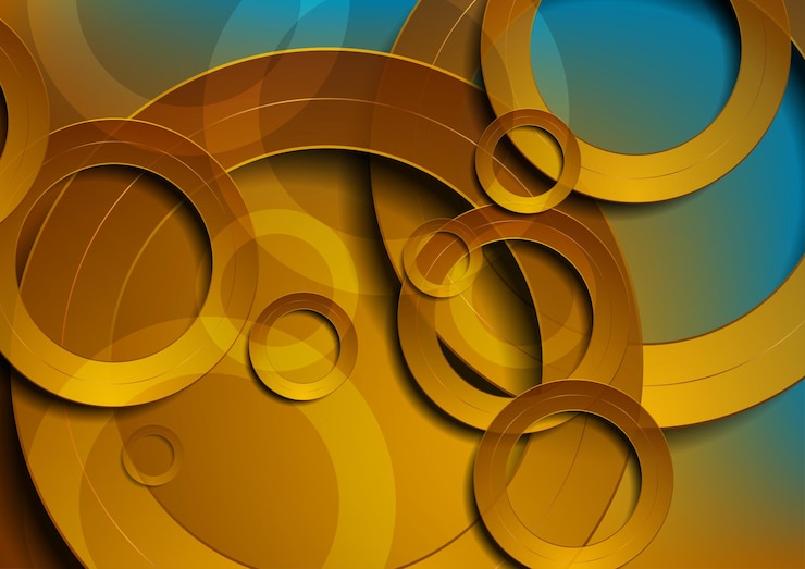 Vector golden and blue glossy circles abstract tech background