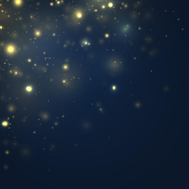 Vector golden blurred bokeh light on dark blue background