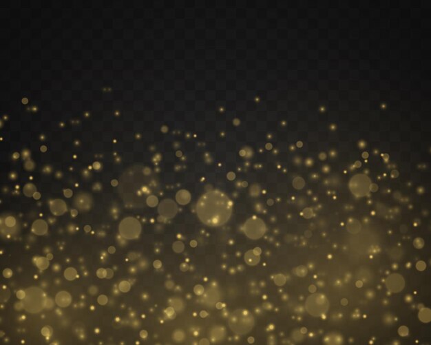 Golden blurred stardust Blurry light effect Defocused glare bokeh Yellow dust sparks stars vector