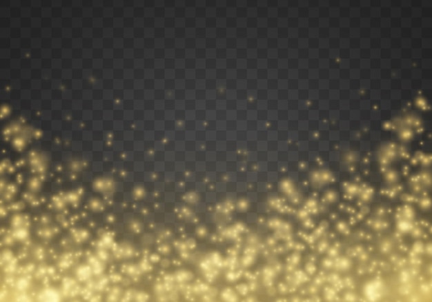 Vector golden blurred stardust blurry light effect defocused glare bokeh yellow dust sparks stars vector