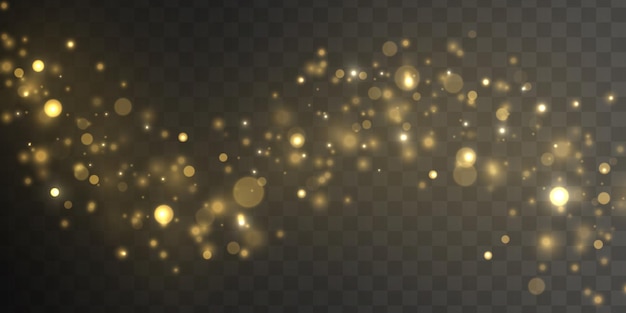 Golden blurred stardust Blurry light effect Defocused glare bokeh Yellow dust sparks stars vector