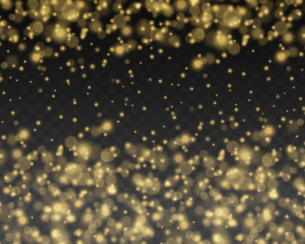 Golden blurred stardust Blurry light effect Defocused glare bokeh Yellow dust sparks stars vector