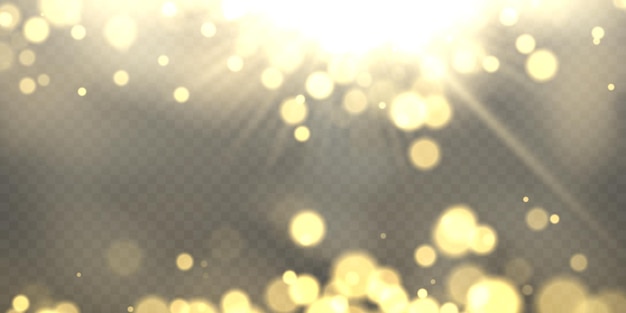 Vector golden bokeh effect on dark transparent background glowing golden lights for holidays