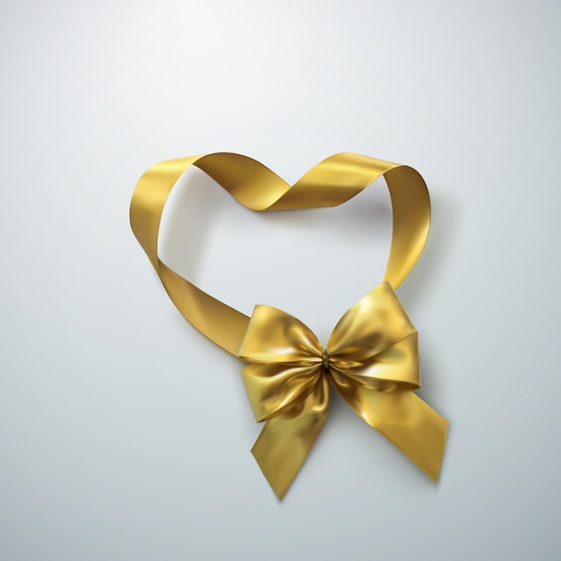 Golden Bow And Heart Ribbon