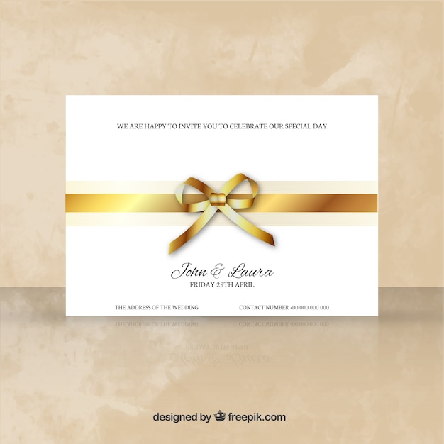 Golden bow weeding card