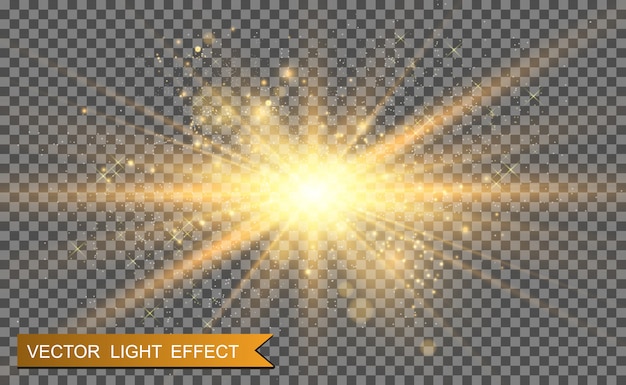 Golden bright star. Light effect bright star. Beautiful light to illustrate. sparkle with a special light.  sparkles on transparent background.