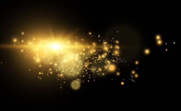 Golden bright star. light effect bright star. beautiful light to illustrate.  star white sparks sparkle with a special light. sparkles on transparent background.