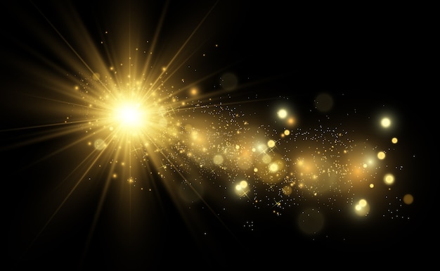 Golden bright star. light effect bright star. beautiful light to illustrate.  star white sparks sparkle with a special light. sparkles on transparent background.